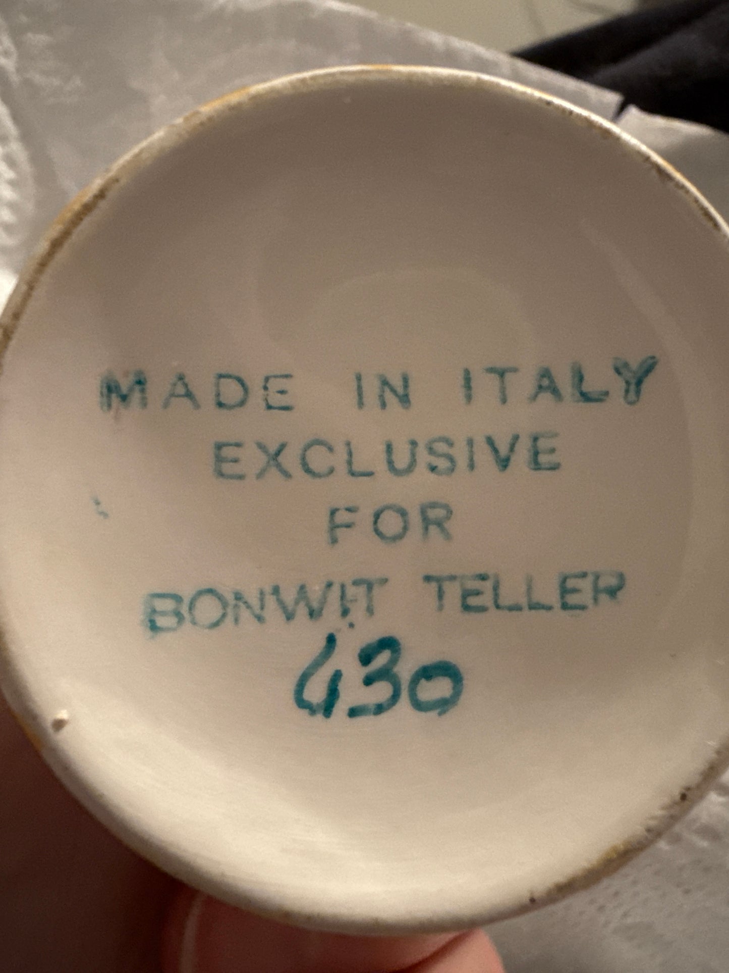 Cup and Two Saucers Made in Italy Exclusive For Bonwit Teller