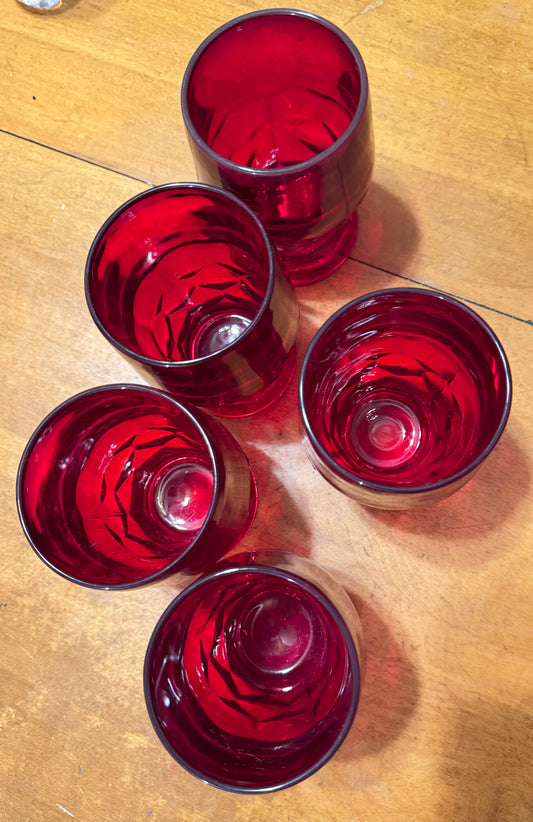 Vintage 1970's Red Georgian Pattern Viking Glass Water Tumbler set of 5